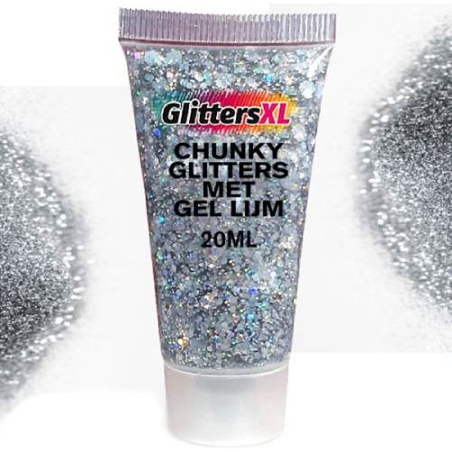 Chunky Glitters Tube voor Lichaam en Gezicht (Zilver) (20ml)