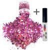 Chunky Glitters voor Lichaam en Gezicht (Roze) (8g) + Glitter Gel Huid Lijm (4ml)