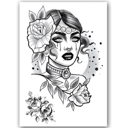 Temporary Tattoo Vrouw/Bloemen/Rozen (A5 formaat)